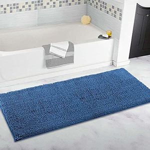 Fyun Extra groot badkamertapijt, lange badmat van 80 x 120 cm, ultrazachte chenille tapijten, antislip en waterabsorberende badkuip vloermat, loper voor badkamer, slaapkamer en keuken, blauw