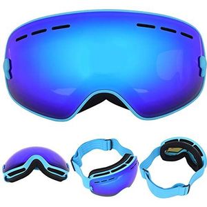 Dubbellaags Anti-condens Grote Bolvormige Buitenbescherming voor Kinderen Skiën Sportbril Schaatsbril ((Kindermodel) blauw frame + volledig vacuüm)