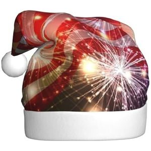 LAMAME Vuurwerk Amerikaanse vlag gedrukte kerstmuts kerstversiering hoed neutrale kerstmuts