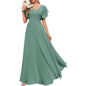 Chiffon bruidsmeisjesjurken voor dames, met split, baljurken, cocktailjurken, grote maten, Eucalyptus, 32
