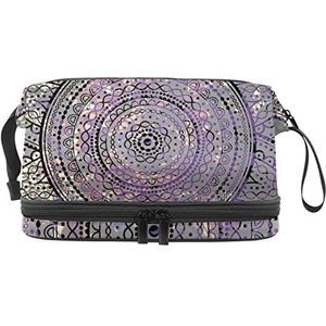 Dubbellaags Cosmetische Tas Mandala Ronde Draagbare Make-up Tas Reizen Organizer Pouch Voor Vrouwen Meisjes Toiletries Tassen, Meerkleurig, 27x15x14 cm/10.6x5.9x5.5 in, Make-up zakje