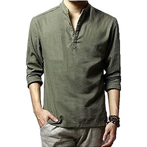 Hoerev Heren Casual Lange Mouw Linnen Strand Shirts,Groen,S