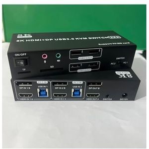 Dual Monitor KVM-switch 4K120Hz 2x2 USB 3.0 DP KVM-switch 2 in 2 uit 8K60Hz Gemengde weergave 2 monitoren 2 computer, SD TF-poorten,Schakelde soepel(TA202-HDMI DP)