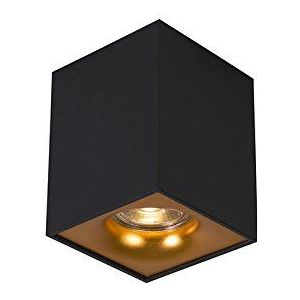 QAZQA - Moderne spot zwart met goud - Quba delux | Woonkamer | Slaapkamer | Keuken - Staal Kubus - GU10 Geschikt voor LED - Max. 1 x 50 Watt