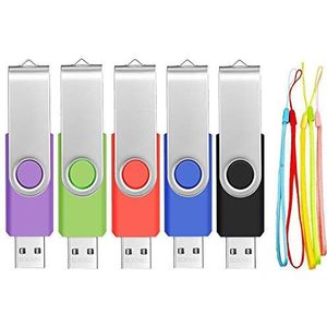 FEBNISCTE USB-stick 2.0, 2 GB, 5 stuks, draagbare en handige pendrive, voordelig, gekleurd, draaibaar, flashdrive, met lanyard