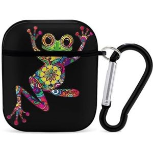 Bloem Kikker Leuke Case Voor AirPods 2&1 Schokbestendige Beschermende Hoofdtelefoon Gevallen Cover Met Sleutelhanger Voor Mannen Vrouwen