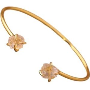 Dames Boheemse gouden manchetarmband armband met 2 edelstenen - Citrien en Rose Crystal - Statement Sieraden Cadeau for tienermeisjes (Color : White Quartz)