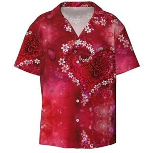 Romantische Hart Print Heren Jurk Shirts Casual Button Down Korte Mouw Zomer Strand Shirt Vakantie Shirts, Zwart, XXL