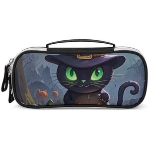 DWTJKMS Kat Halloween Lederen Make-uptas Draagbare Kleine Cosmetische Organizer Waterdichte Toilettassen Borstels Potloden En Reizen Make Up Accessoires