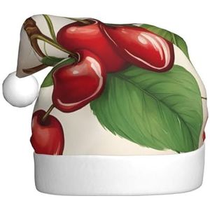 SSIMOO Mooie zoete rode kers 1 pluche kerstmuts voor volwassenen, feestelijke feesthoed, ideaal feestaccessoire voor bijeenkomsten
