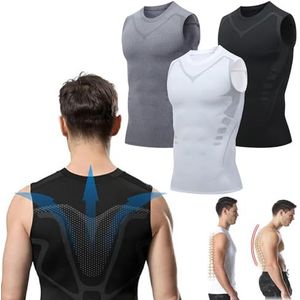 Menionic Tourmaline T Shirt Men, Menionic Tourmaline Posture Corrector Vest 2024 New (XX-Large,Black+White+Gray)