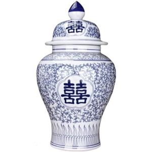 Gember Potje Keramische Vazen ​​gemberpot Met Deksel Voor Woondecoratie Blauw En Wit Modern Dubbel Gelukspatroon Tempelpot (Color : A, Size : 21 * 38cm)