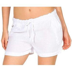 malito dames bermuda uit linnen | nonchalante bermuda | Pants voor aan het strand | Korte broek - Hotpants 1964 (wit, XL)