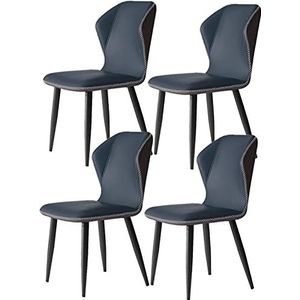 GEIRONV Eetkamerstoel Set van 4, modern PU-leer met rugleuning zacht kussen en koolstofstalen stoelpoten for woonkamer slaapkamer keukenstoelen Eetstoelen (Color : Blue, Size : B)