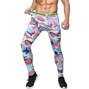 Compressiebroek voor heren, sportlegging, stretch, sneldrogend, hardloopbroek, basislaag, leggings, trainingsbroek, sportbroek voor fitness, fietsen, yoga, wandelen, basketbal, Camo Oranje, L