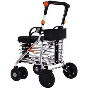 Opvouwbare rollator met 4 wielen en boodschappenmand, aluminium, lichtgewicht, in hoogte verstelbaar, mobiliteitshulp voor senioren