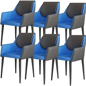 GEIRONV Keuken eetkamerstoelen set van 6, kunstleer lounge woonkamer receptie stoel ergonomische armleuningen rugleuning en ijzeren kunstpoten Eetstoelen (Color : Dark Blue, Size : 81 * 42 * 38cm)
