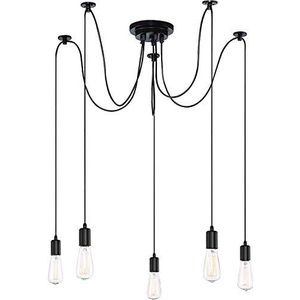 iDEGU Moderne en retro kroonluchter hanglamp, 5 armen, hanglamp, doe-het-zelf, creatief, spinnenkroonluchter, verstelbaar, 150 cm, vintage plafondlamp met E27-fitting, zwart - 5 lampen