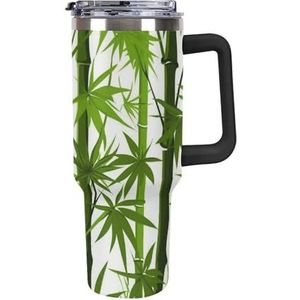 RTFGHJS 40 oz beker groene print tropische natuur plant geïsoleerde beker reizen koffiemok met rietje deksel roestvrij stalen waterfles vacuüm geïsoleerde beker voor sport werk auto reizen weekends