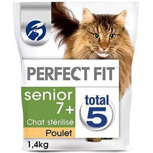 Perfect Fit Senior7 + - Droog kattenvoer voor gesteriliseerde oudere katten, rijk aan kippen, 4 zakken van 1,4 kg