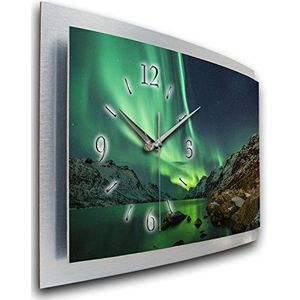 Kreative Feder Wandklok polarlicht natuurwonder 3D XXL designer stil radiografisch motief radioklok muurschildering modern design WAA054FL (80x40cm)