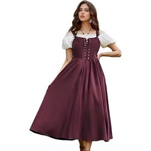 TGUVGRHH Middeleeuwse renaissance-jurk voor dames, Victoriaans kostuum met spaghettibandjes en korset, verstelbare schouderbanden, cottagecore-jurk met mouwloos voor LARP-kostuum, themafeest (wijnrood