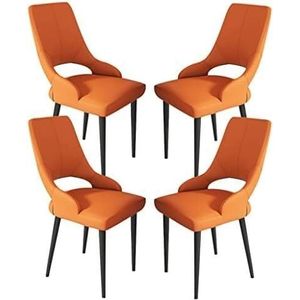 EdNey Kaptafel stoel, keuken eetkamerstoelen set van 4 lederen woonkamer lounge toonstoelen stevige koolstofstaal metalen poten, stoelen voor eetkamer, grijze eetkamerstoelen (kleur: oranje)