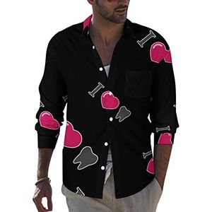 Love Dentist Heren Revers Shirt Lange Mouw Button Down Print Blouse Zomer Pocket Tees Tops 2XL
