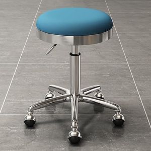 FXLUHAY Verstelbare kruk met wielen, draaibare zitting en verstelbare hoogte, werkplaats kruk, 360° verstelbare ronde PU-lederen draaibare kruk, salonstoel (F)