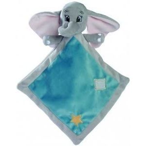 Disney knuffeldoek plat Dumbo l olifant 20 x 20 cm – set knuffeldoek kinderen met zakdoek grijs en blauw + 1 kaart gratis