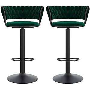 GZDZ Barstoelen, moderne balkruk, fluweel gestoffeerde 360° draaibare barkrukken, set van 2, handgeweven rugleuning, comfortabele verstelbare stoel (groen, zwart been)