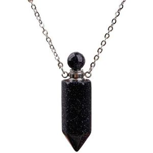 Crystal Perfume Bottle Healing Chakra Gemstones Pendant Necklace Women Roses White Crystal Essential Oil Jewelry (Color : Blue Goldstone)