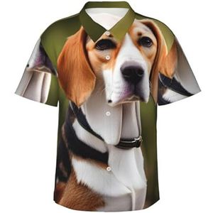 Beagle Klassiek Hawaïhemd met hondenprint voor heren, button-down, tropische shirts, casual strandkleding, Zwart, S