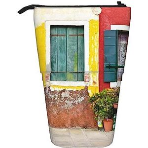 Rustieke Voordeur Potlood Case Telescopische Make-up Tas Pop Up Office Organizer Box Staande Pen Houder Cosmetica Tas Met Ritssluiting, Zwart, Eén maat