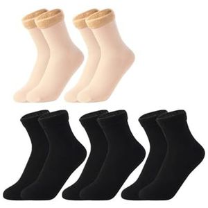 YIJIANUO 1/2/3/5/10Pairs Thermische Sokken Vrouwen Winter Warm Thicken Fleece Korte Sokken Kasjmier Wol Sokken Sneeuw Fluwelen Laarzen Thuis Vloer Slijtage, 5 paar zwart beige, Eén maat