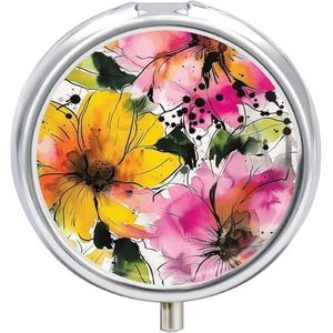 Heldere Bloemenprint Pillendoos Ronde Draagbare Pil Organizer Waterdichte Dagelijkse Vitamine Houder Dozen Creatieve 3 Compartiment Geneeskunde Pil Case voor Portemonnee Of Pocket