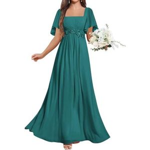 KURFACE Chiffon Moeder van de Bruid Jurken met Mouwen Kant Applique Flutter Mouw Bruidsmeisje Jurk Formele Jurk, Turkoois, 38