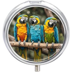 Drie Papegaaien Pil Doos Waterdichte Draagbare Geneeskunde Pil Case Vochtbestendige Metalen Reizen Pil Doos Met 3 Compartiment Geneeskunde Case