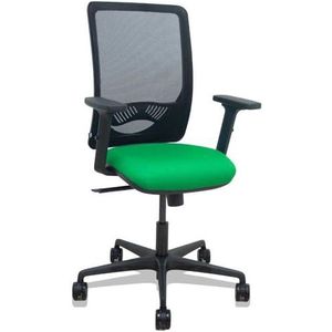 Zulema Ergonomische bureaustoel met synchroonmechanisme, 2D-armen, rugleuning van ademend netstof, zwart, zitting bekleed met Bali-stof, groen, wielen van 65 mm nylon