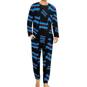 Chicago Vlag Skyline Sport Schilderij Comfortabele Heren Pyjama Set Ronde Hals Lange Mouw Loungewear met Zakken L