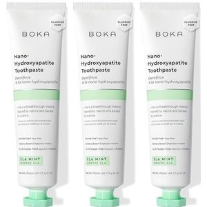 Boka Fluoridevrije Nano Hydroxyapatiet Tandpasta - Volwassenen en Kinderen - Geschikt voor Gevoelige Tanden - Geen Sulfaten & Parabenen - Natuurlijke Smaken & Veganistisch - Milde Ela Mint (113g) 3pk