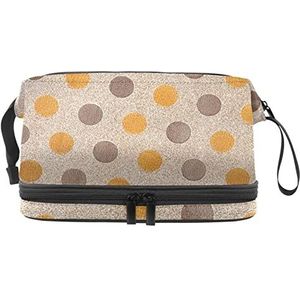 Grote capaciteit reizen cosmetische tas,Make-up tas,Waterdichte make-up tas organisator, geel bruin polka dot patroon, Meerkleurig, 27x15x14 cm/10.6x5.9x5.5 in