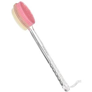 QUCHER Comfortabele doucheborstel met lange handgreep, badborstel, aan beide zijden harde en zachte borstelharen, nylon borstel, zachte peeling, verbetering van de huidgezondheid, geschikt voor mannen