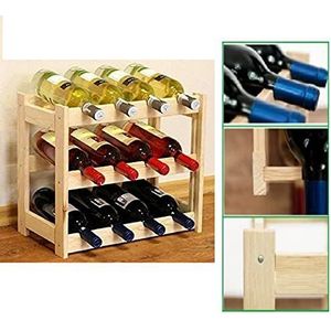 SMH LINE® - Wijnrek - Hout wijnrek - Bottle Rack- 38x43,5x25 cm (LxBxD) - Hout - 12 flessen - Flessenrek Modulair en Stapelbaar - Flessenhouder Staand