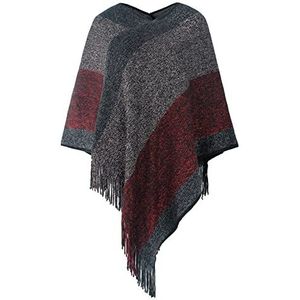 Vrouwen Sjaals Capes Pullover - Streep Kleur Contrast Mantel Trui Kwastje Gebreide Pullover Poncho Dames Imitatie Kasjmier Vrouwelijke Losse Casual Cape Sjaal Breiwerk(Wine Red)