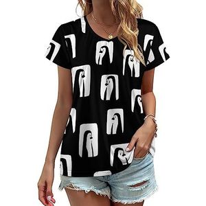 Leuke pinguïn dames V-hals T-shirts schattige grafische korte mouw casual T-shirt tops L