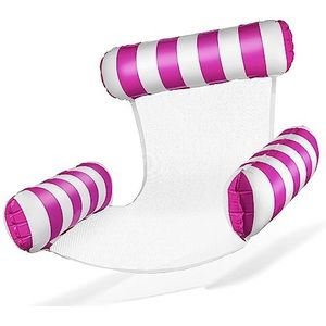 Balinco – Opblaasbare zwemstoel met net voor zwembad – floatie luchtmatras met rugleuning en armleuningen – waterhangmat, relaxstoel voor volwassenen en kinderen – zomer zwembadaccessoires (roze/wit)