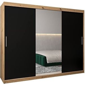 MEBLE KRYSPOL Tokyo 1 250 slaapkamerkast met DRIE schuifdeuren, spiegel, kledingroede en planken - 250x200x62cm - Artisan + mat zwart