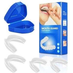 Jomdjmskes 4 stuks tandbeschermer, 2 maten, herbruikbaar voor slapen om bruxisme te stoppen