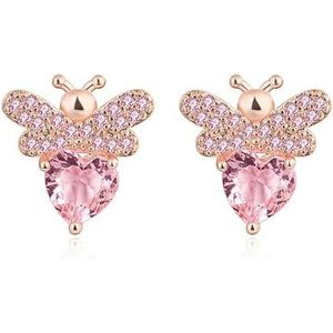 Leuke Bee Stud Oorbellen Voor Vrouwen Roze Hart Zirkonia Kristal Vlinder Romantische Kleine Earring Piercing Stud Sieraden